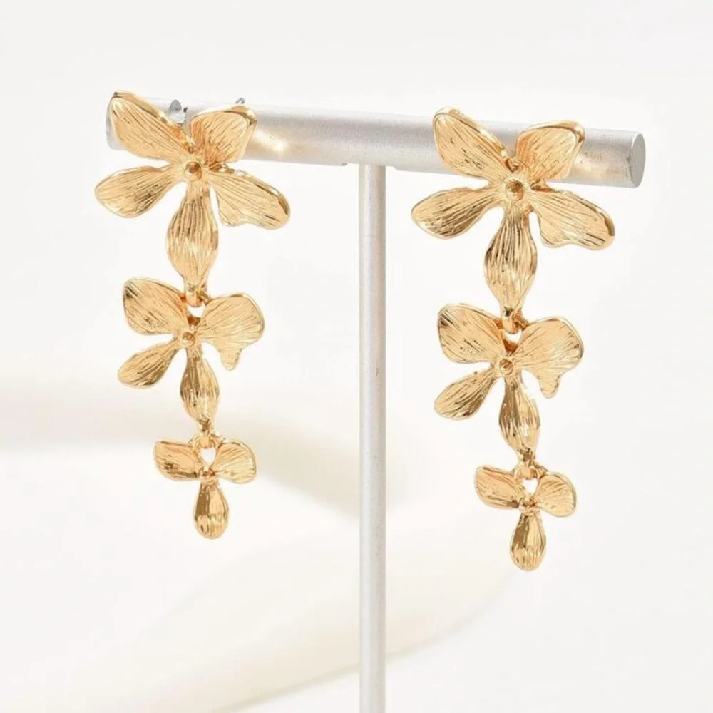 Elegant Gold Floral Drop Earrings